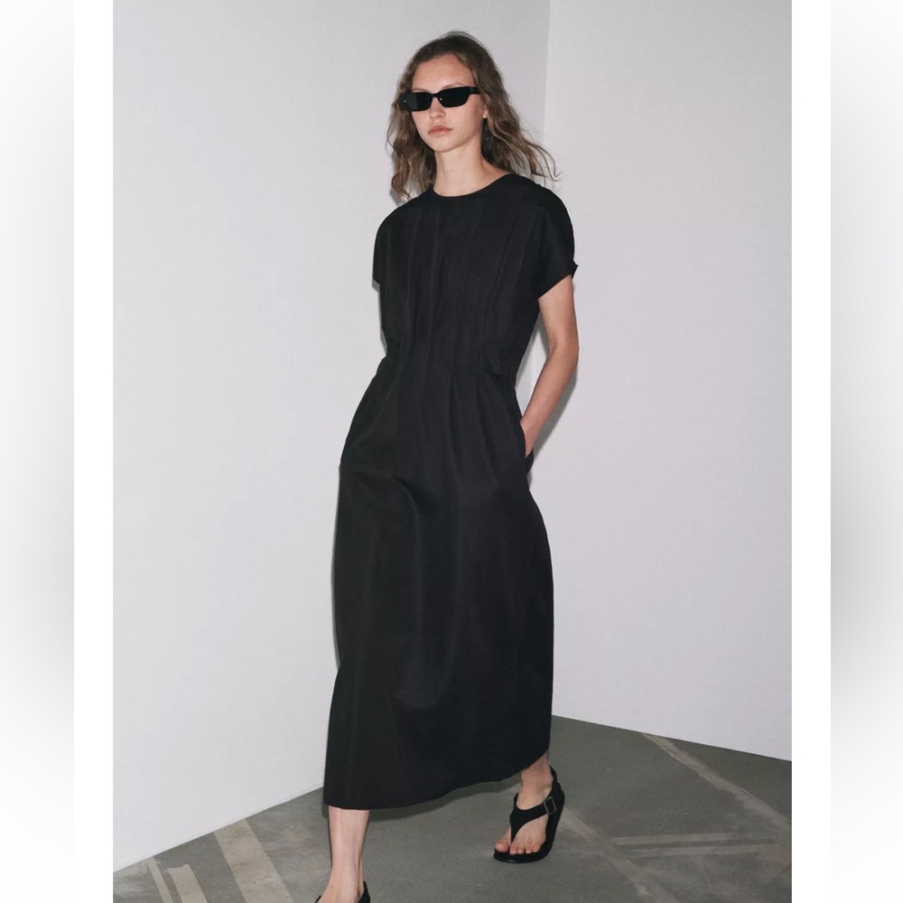 Zara NWT ZW Collection pleated midi dress black 4333/041